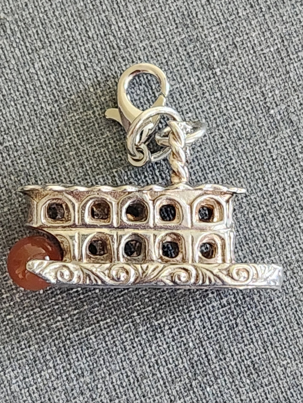Silver Paddle Boat Steam Boat Charm with Moving Red Bead